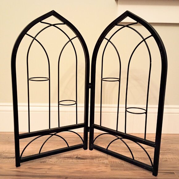 Cathedral Window Votive Candle Holders Gothic Black Wrought Iron Pair Arched Vtg - Picture 15 of 16